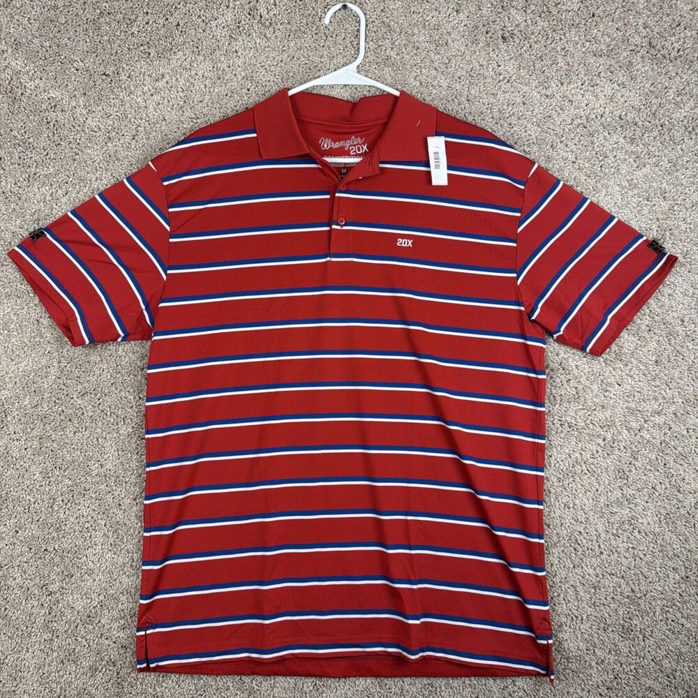 Wrangler 20X Competition Red Striped Polo Shirt Mens Med